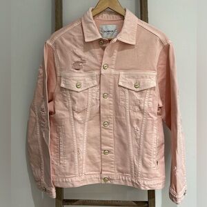 Dondup Italian Designer Light Pink Distressed Denim Jacket Size Small NWT Casual
